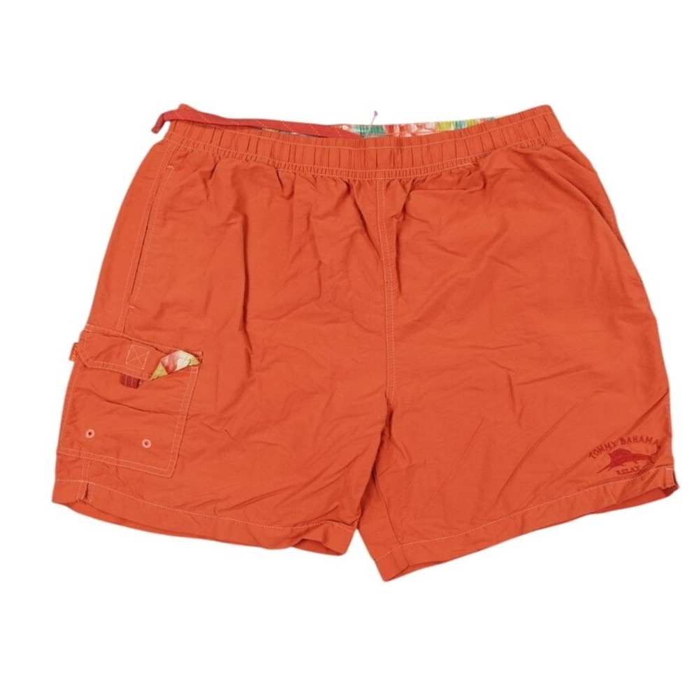VTG Tommy Bahama Swim Trunks Men Large Orange Relax Cargo Mesh Lined Beach